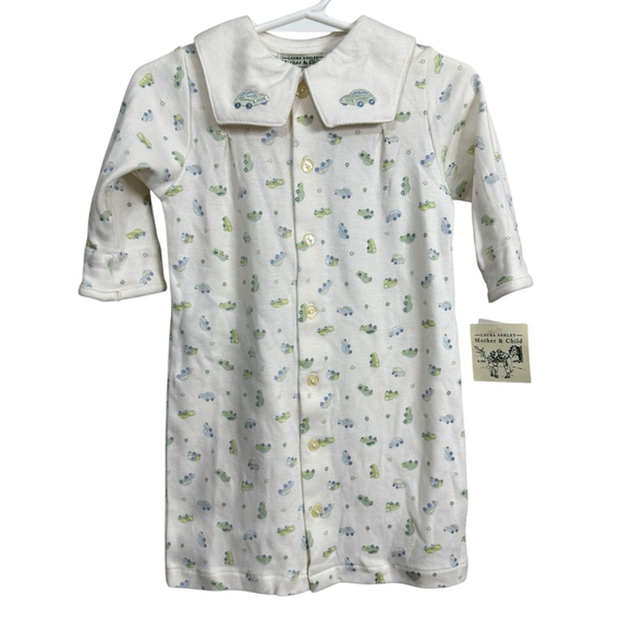 Vintage Laura Ashley Mother & Child Baby Gown Car Print One Size Cotton NWT - Picture 1 of 10